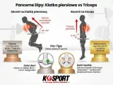 Dipy na triceps: pionowa pozycja ciała i minimalny wyprost łokcia (0-10°) dla potężnych ramion. Porównanie z dipami na klatkę piersiową.